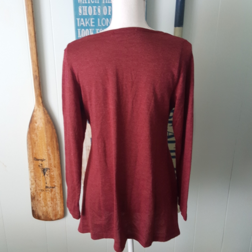 Boho Embellished Burgundy Tunic Top Medium - Picture 3 of 3